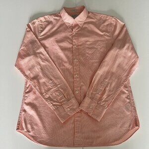 J Crew Shirt Mens Large Slim Orange White Striped 2 Ply Cotton Button Up Preppy